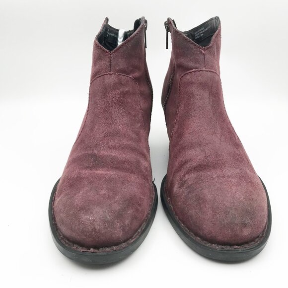 BORN Burgundy Suede Western Distressed Leather Ankle Booties Boots Womens 10 - Picture 2 of 13